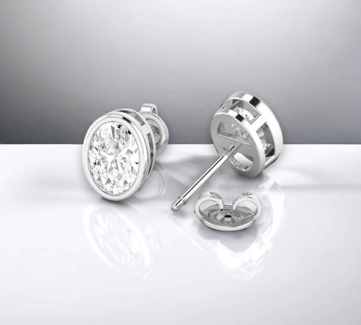 Porto OV WG 14K white gold bezel oval cut stud earrings with lab created diamonds – Cherry Pick Diamonds St. Louis MO