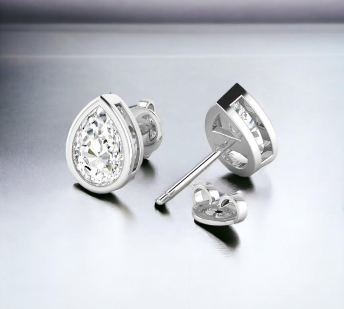 Porto PS WG 14K white gold bezel pear shape stud earrings with lab created diamonds – Cherry Pick Diamonds St. Louis MO