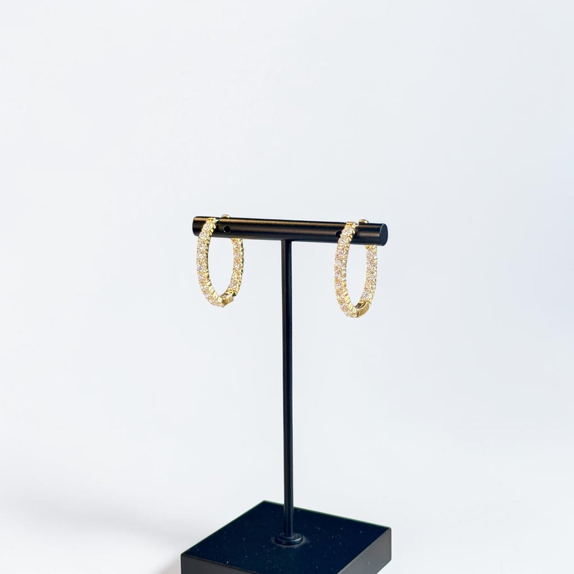 Large Oval Hoop 14K Yellow Gold Lab-Grown Diamond Inside-Out Hoop Earrings Front – Cherry Pick Diamonds Clayton St. Louis MO