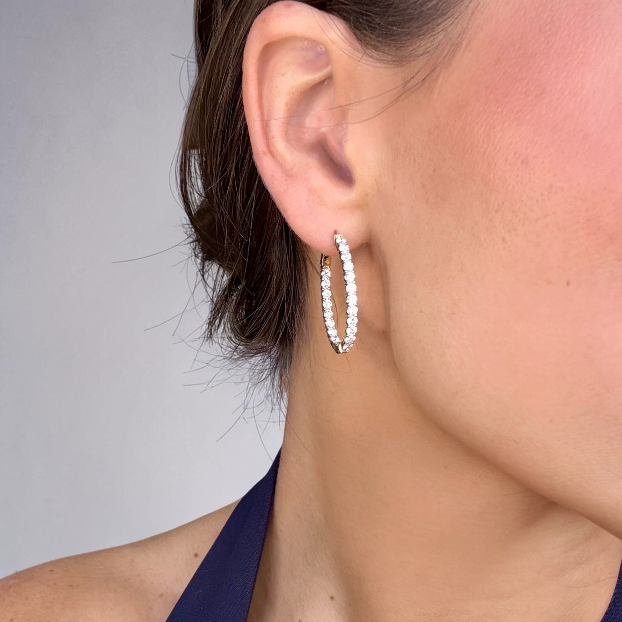 Large Oval Hoop 14K Yellow Gold Lab-Grown Diamond Inside-Out Hoop Earrings Side – Cherry Pick Diamonds St. Louis MO