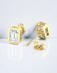 Porto EM YG 14K yellow gold bezel emerald cut stud earrings with lab created diamonds – Cherry Pick Diamonds St. Louis MO