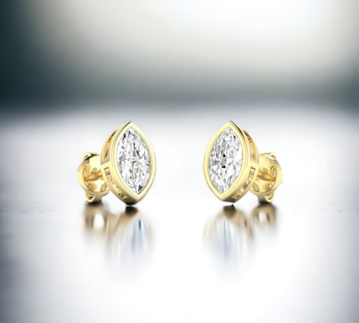 Porto MQ bezel set marquise cut diamond stud earrings in 14K yellow gold – Cherry Pick Diamonds Clayton St. Louis MO