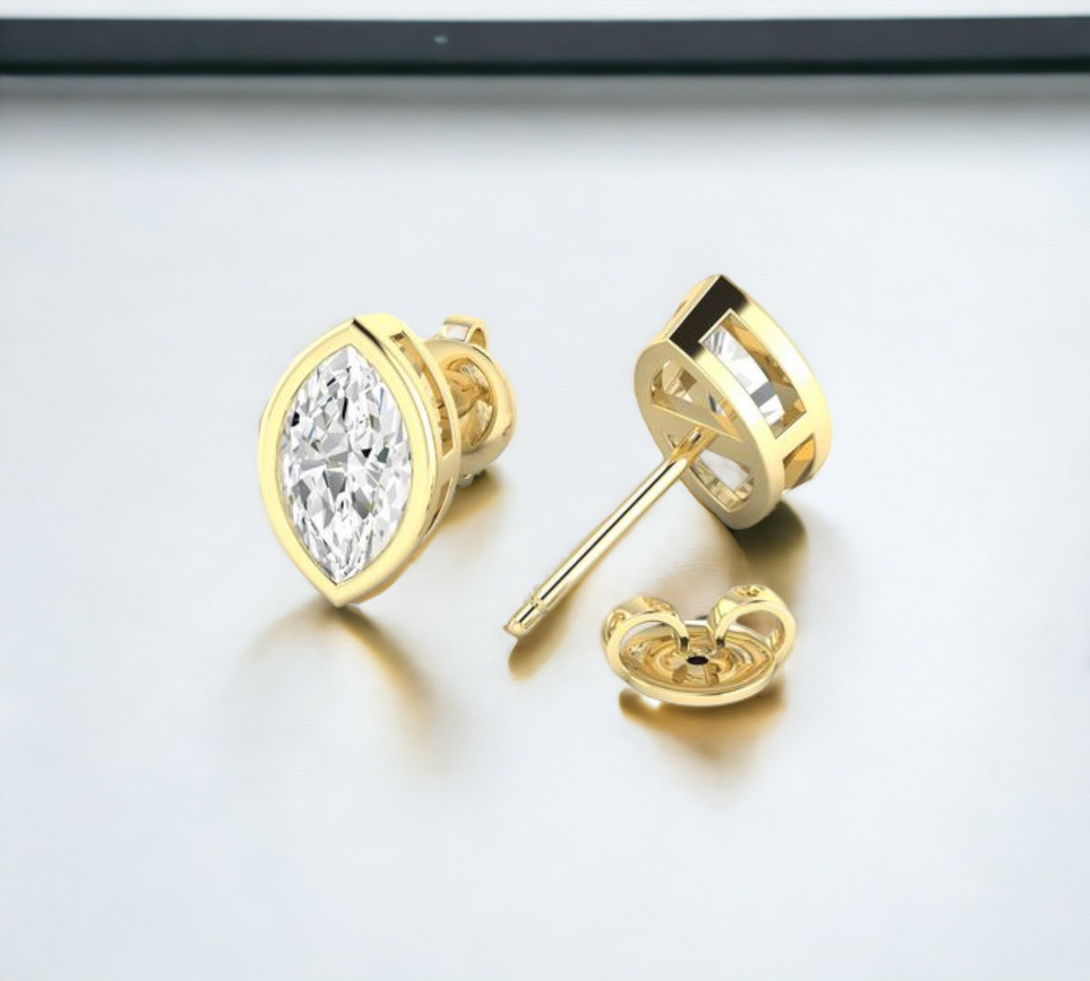 Porto MQ YG 14K yellow gold bezel marquise stud earrings with lab created diamonds – Cherry Pick Diamonds St. Louis MO
