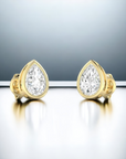 Porto PS bezel set pear shape diamond stud earrings in 14K yellow gold – Cherry Pick Diamonds Clayton St. Louis MO