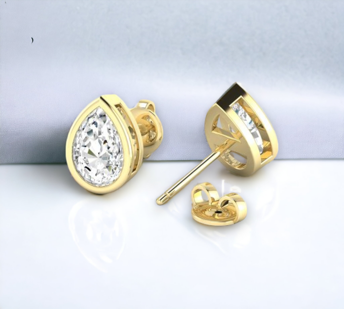 Porto PS YG 14K yellow gold bezel pear shape stud earrings with lab created diamonds – Cherry Pick Diamonds St. Louis MO
