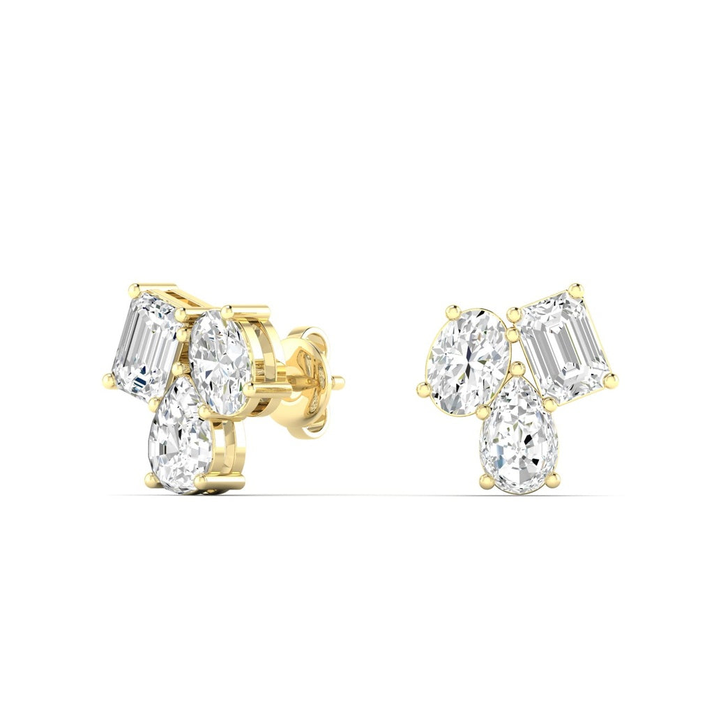 Positano YG 1CTW 14K yellow gold trio cluster earrings with lab created diamonds – Cherry Pick Diamonds Clayton St. Louis MO