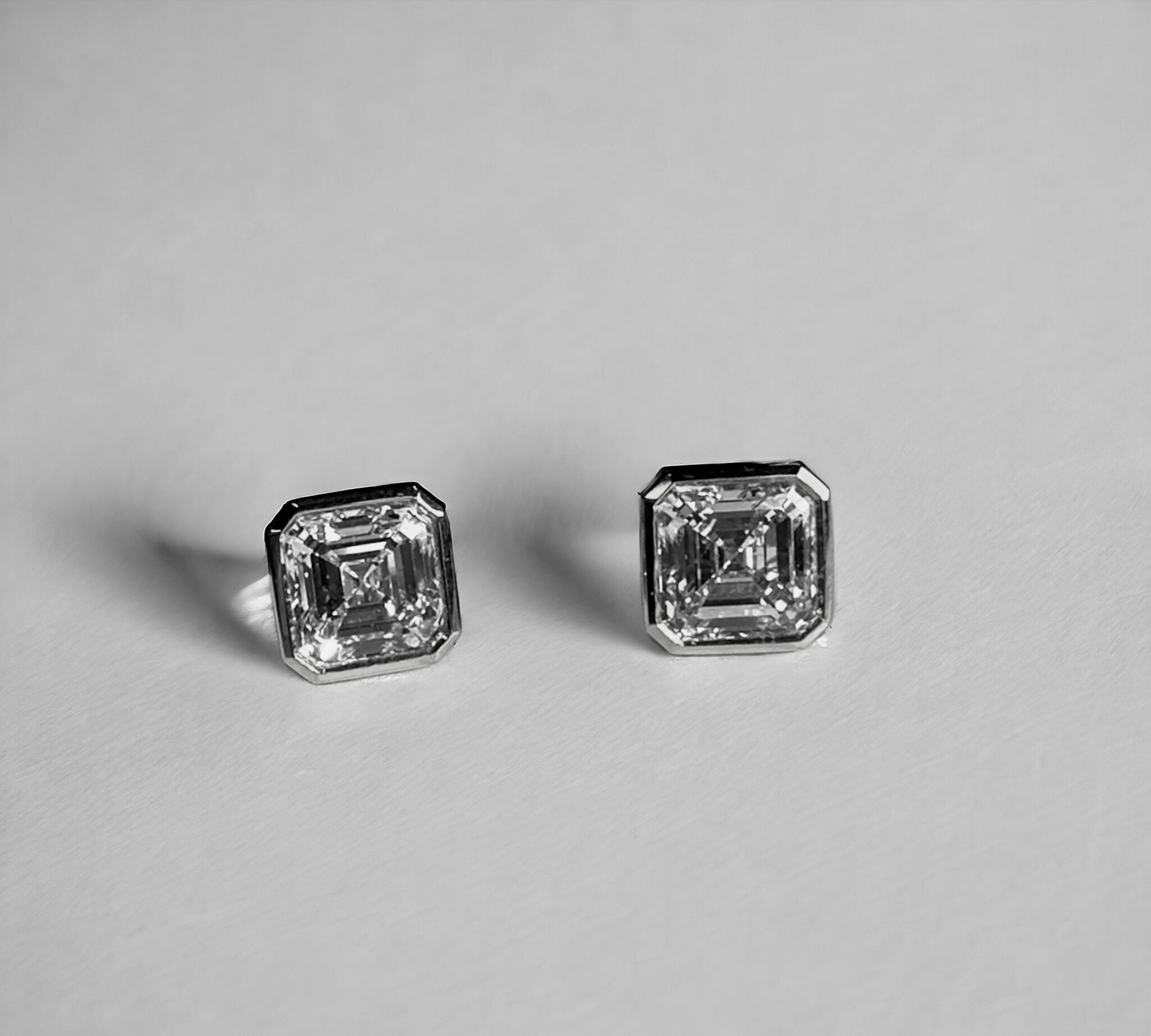 Asscher Lights 4.94ct Lab Diamond Bezel Earrings Worn – Cherry Pick Diamonds St. Louis MO