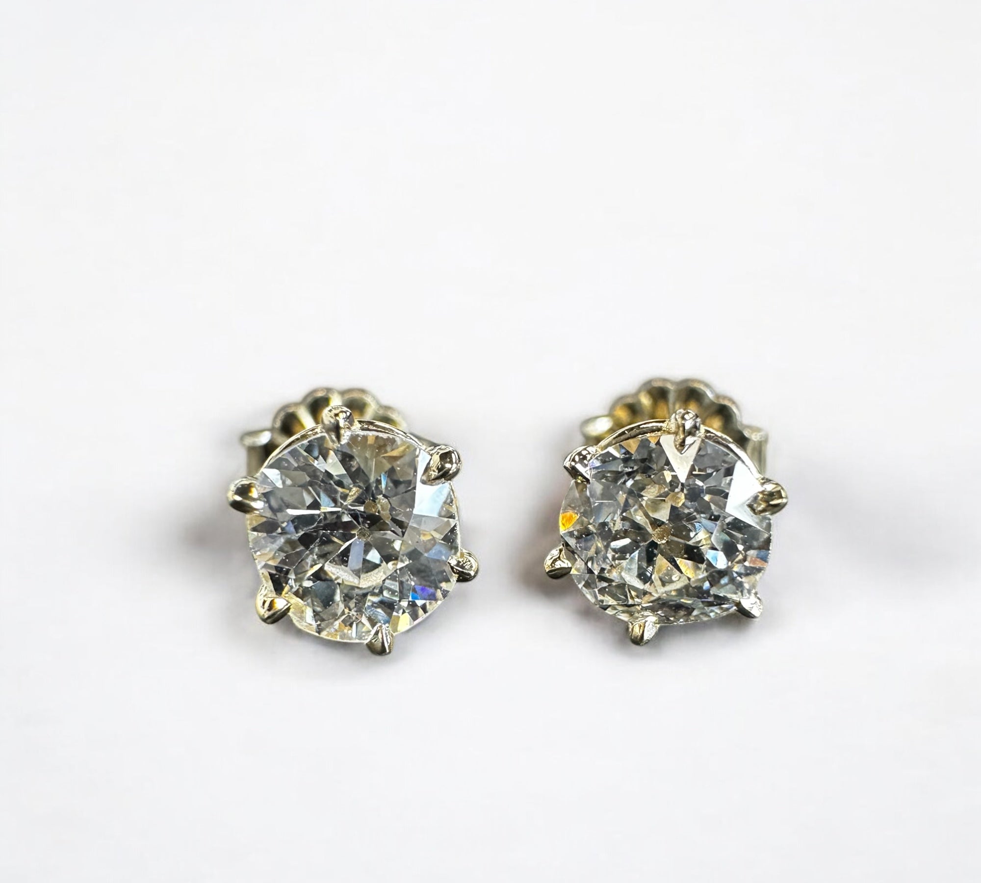 London Old Mine Studs in 14K yellow gold with 1.14ct total natural old mine cut diamonds – Cherry Pick Diamonds Clayton St. Louis MO