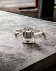 Belfast EM engagement ring setting in 14K white gold, whisper thin solitaire for emerald cut center – Cherry Pick Diamonds Clayton St. Louis MO