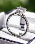Sorrento EM 18K white gold hidden halo ring close-up – Cherry Pick Diamonds Clayton MO