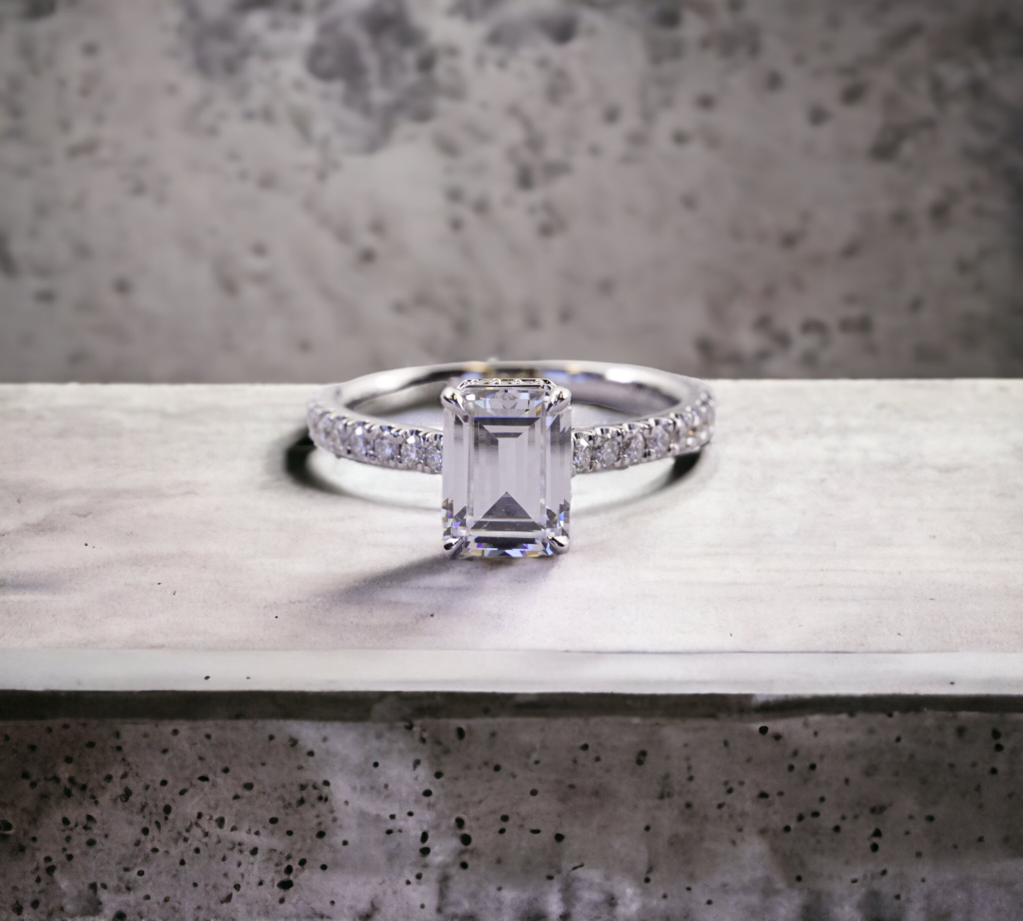 Sorrento EM engagement ring in 18K white gold with hidden halo emerald cut diamond – Cherry Pick Diamonds Clayton St. Louis MO
