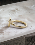Bergamo YG ring side view, bezel set emerald cut lab created diamond – Cherry Pick Diamonds St. Louis MO