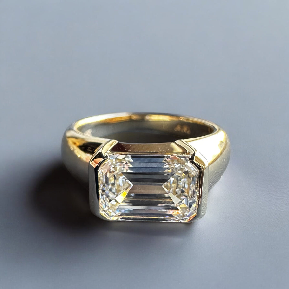 Crete Emerald engagement ring in 14K yellow gold with 3.11ct emerald cut lab created diamond – Cherry Pick Diamonds Clayton St. Louis MO