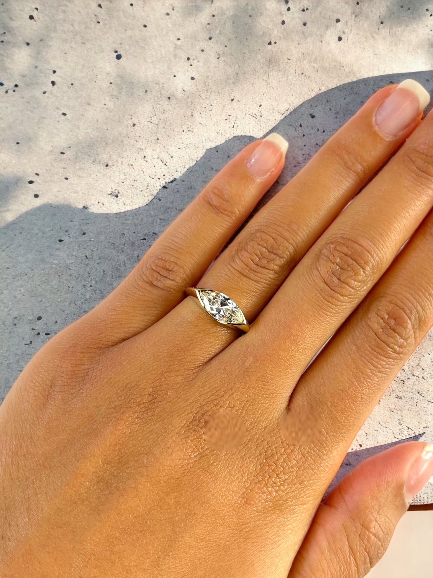 Lyon yellow gold east to west marquise lab created diamond angle view – Cherry Pick Diamonds St. Louis MO