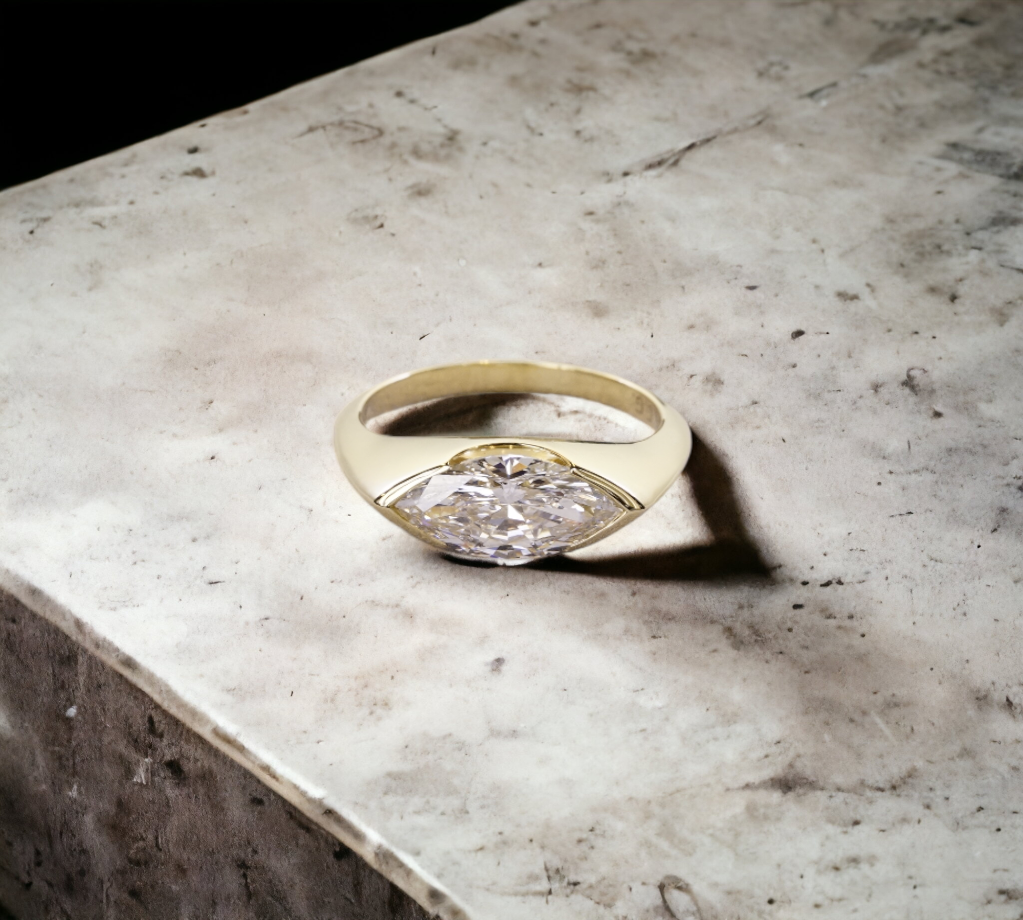 Lyon YG engagement ring in yellow gold, east to west marquise lab created diamond – Cherry Pick Diamonds Clayton St. Louis MO