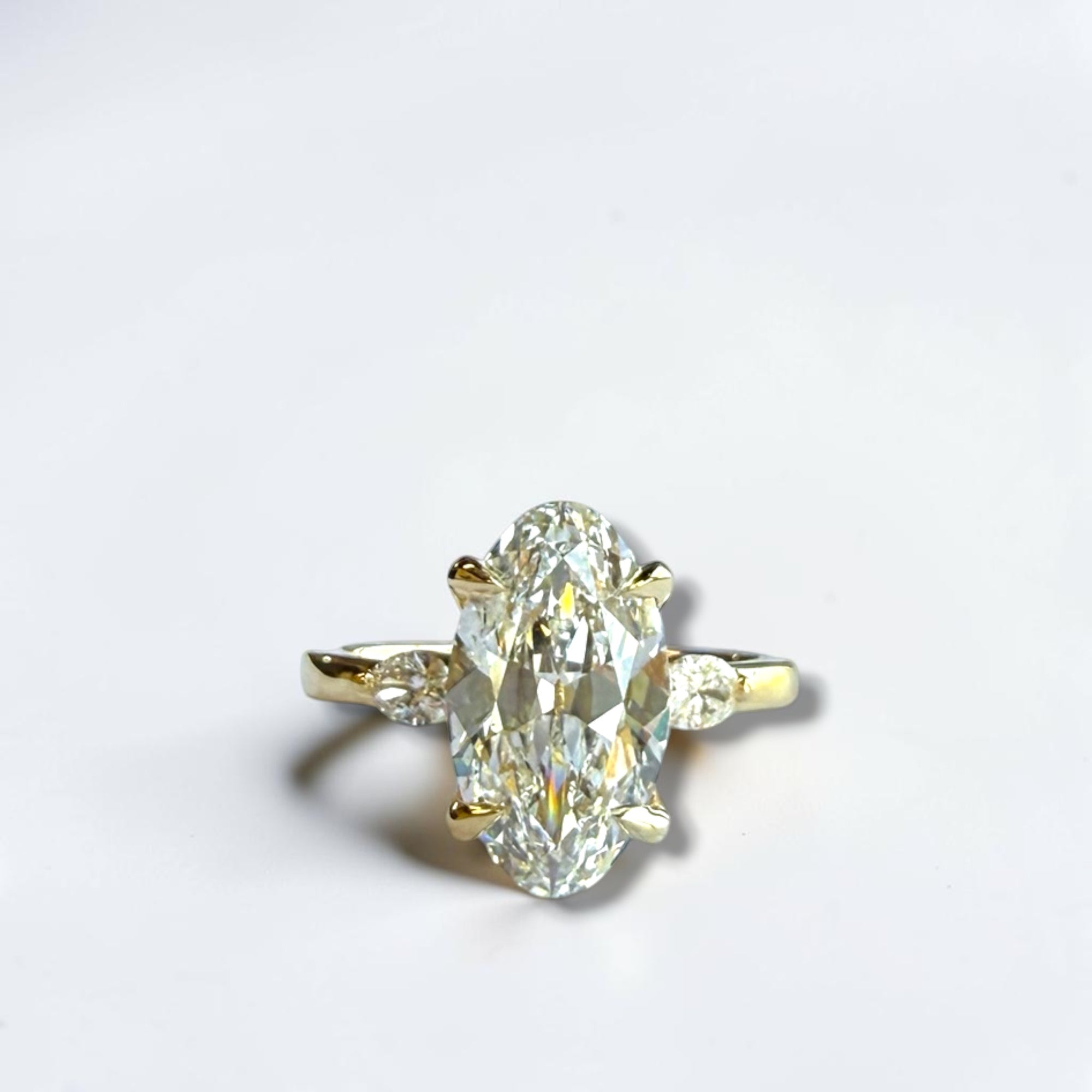 Moval Crown engagement ring in 14K yellow gold with elongated old mine moval diamond – Cherry Pick Diamonds Clayton St. Louis MO