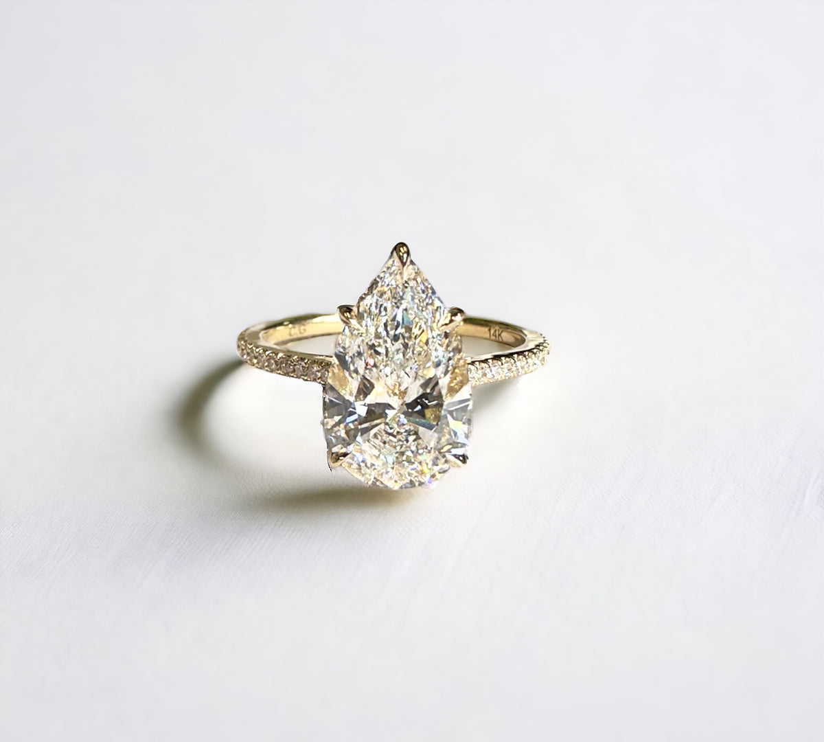Paris Pear engagement ring in 14K yellow gold with 2.52ct pear shape lab created diamond – Cherry Pick Diamonds Clayton St. Louis MO