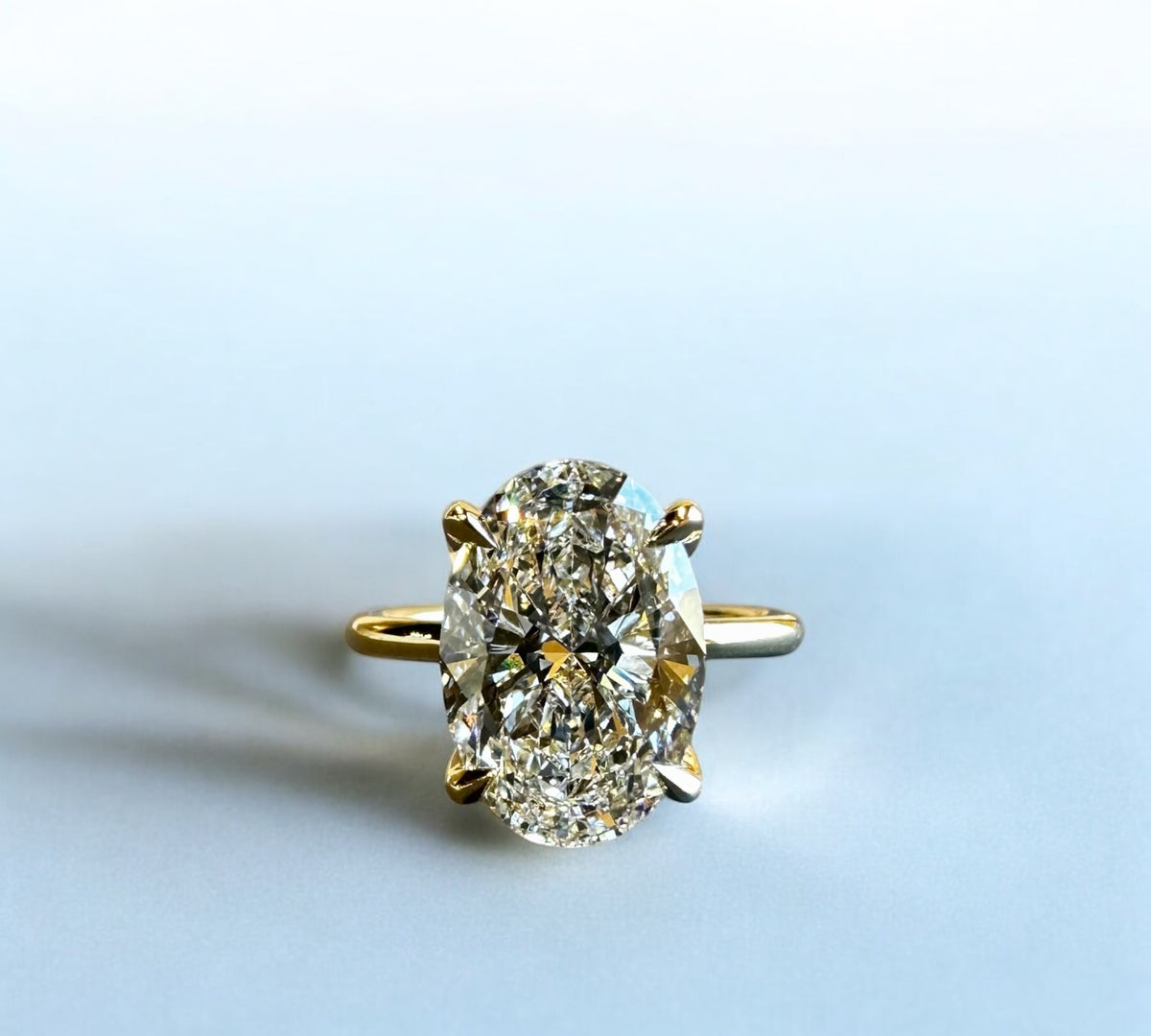 Saint Louis OV engagement ring in 14K yellow gold, floral hidden halo for oval lab created diamond – Cherry Pick Diamonds Clayton St. Louis MO