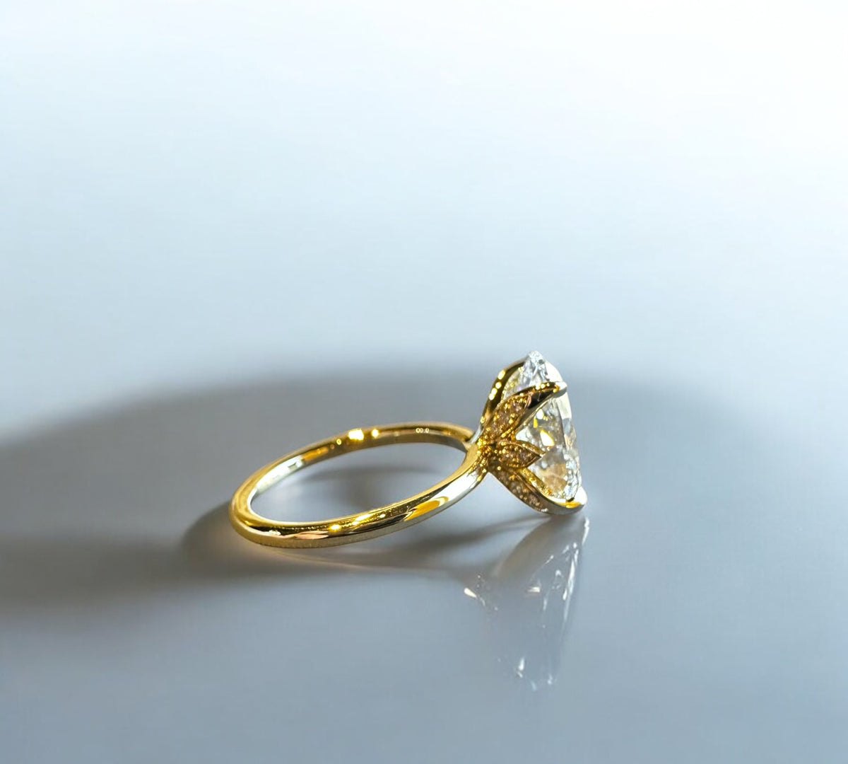 Saint Louis OV ring side view, floral hidden halo oval diamond – Cherry Pick Diamonds St. Louis MO