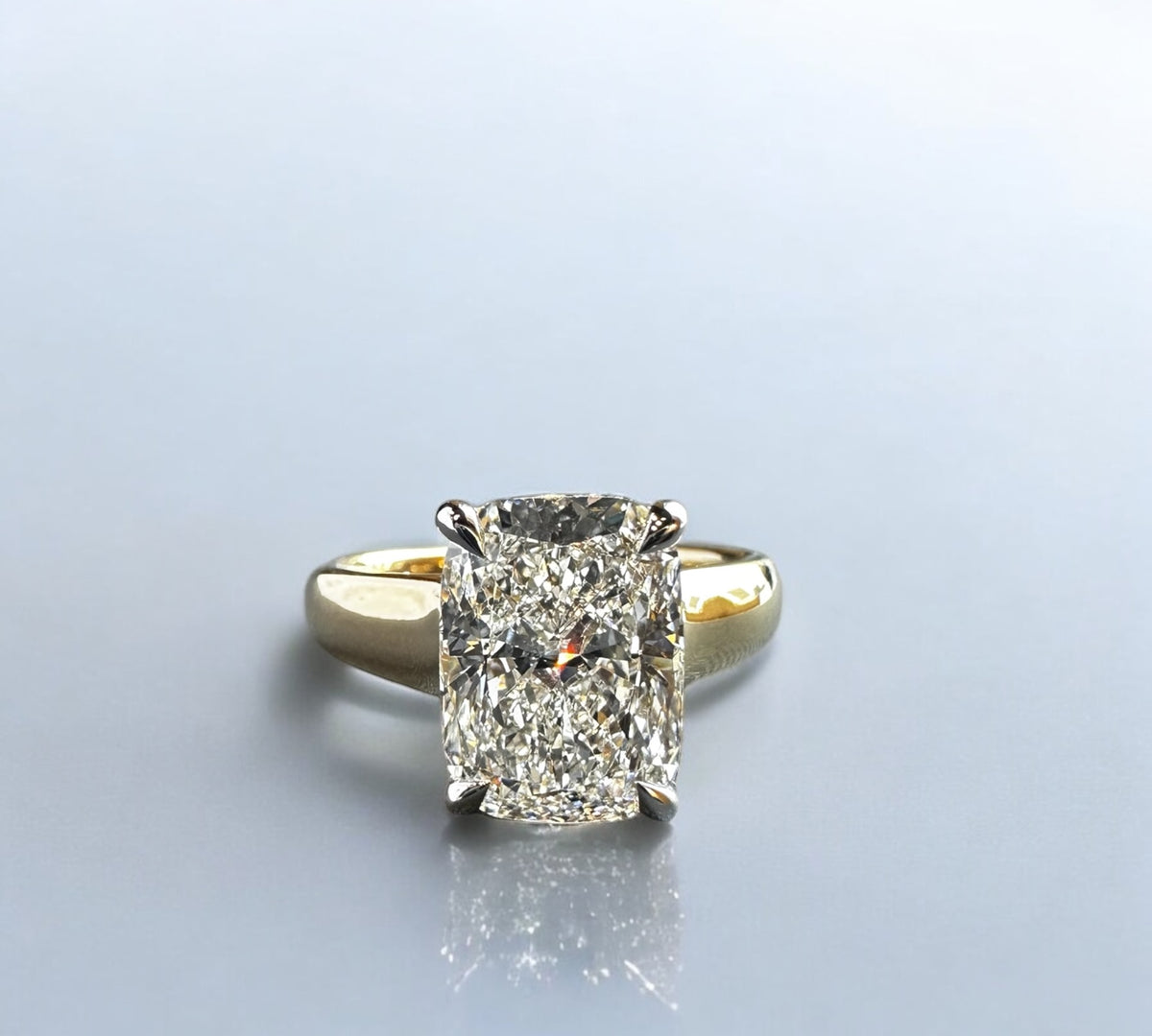 Tangier Cushion engagement ring in 14K yellow gold with 3.80ct cushion cut lab created diamond – Cherry Pick Diamonds Clayton St. Louis MO