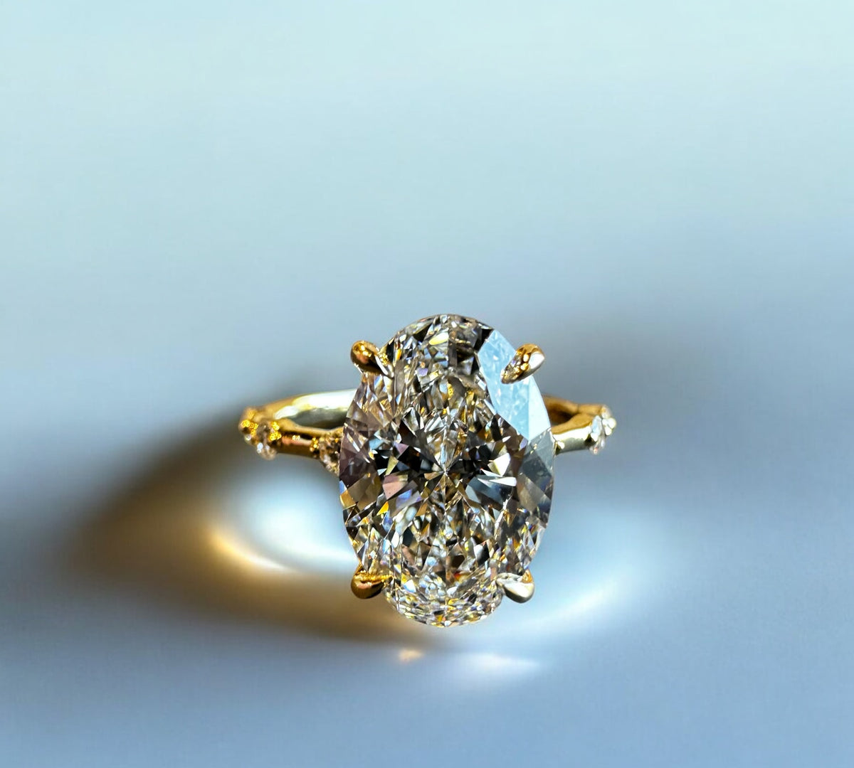 Webster Oval engagement ring in 14K yellow gold with 3.07ct floating oval lab created diamond – Cherry Pick Diamonds Clayton St. Louis MO