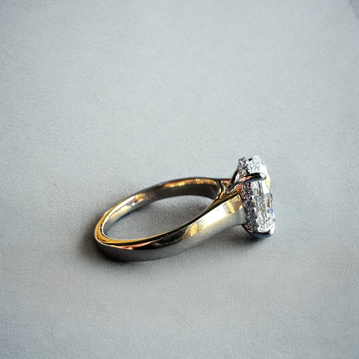 Tangier Oval ring side view, oval lab created diamond – Cherry Pick Diamonds St. Louis MO