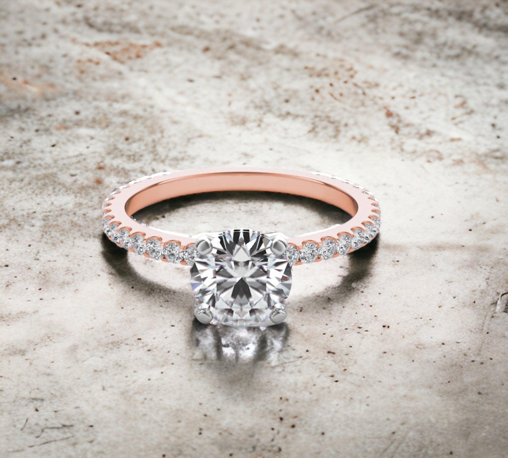 Rome engagement ring setting in 14K rose gold with shared prong natural diamonds – Cherry Pick Diamonds Clayton St. Louis MO