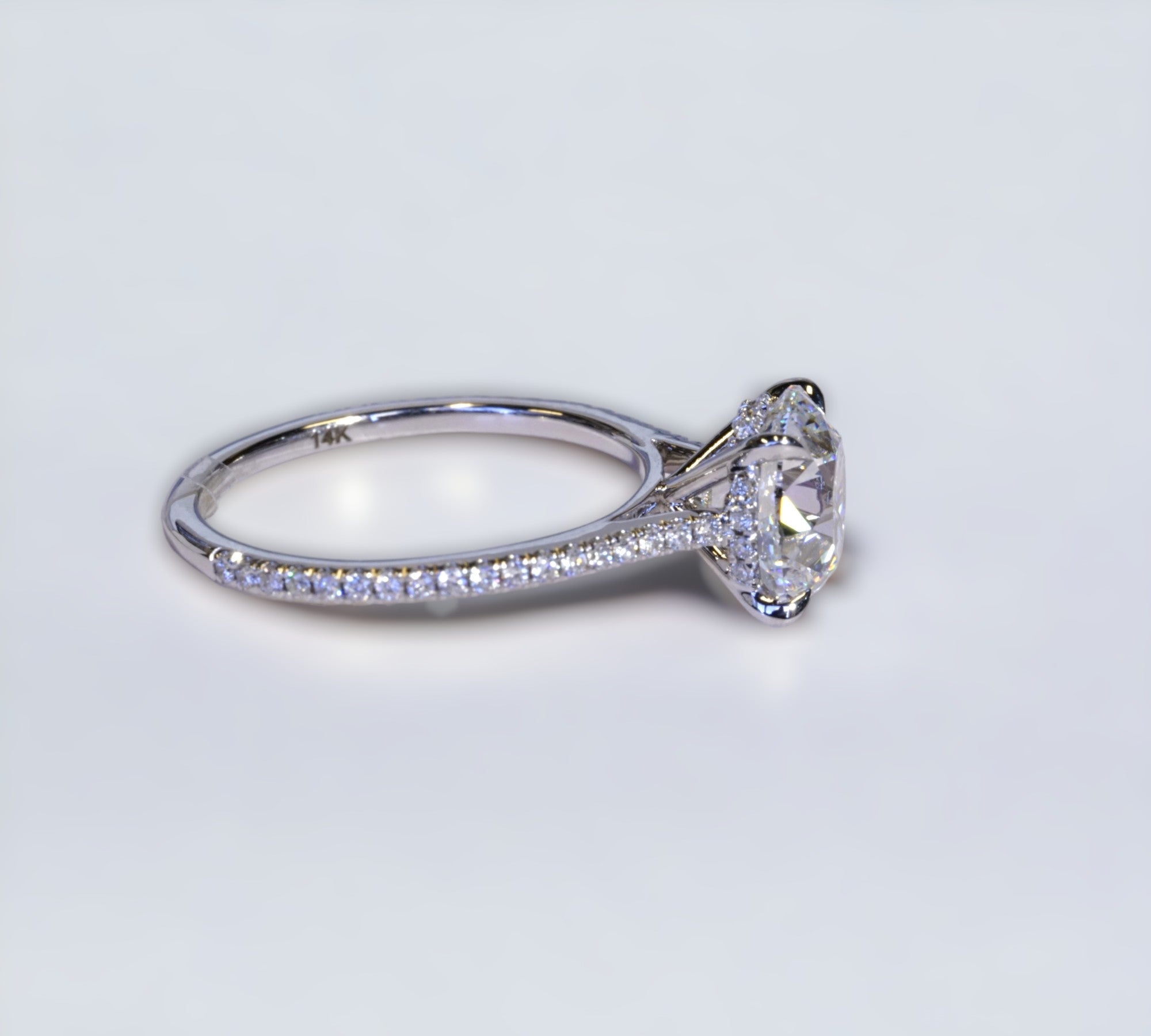 Paris European WG white gold ring side view, old European cut diamond – Cherry Pick Diamonds St. Louis MO