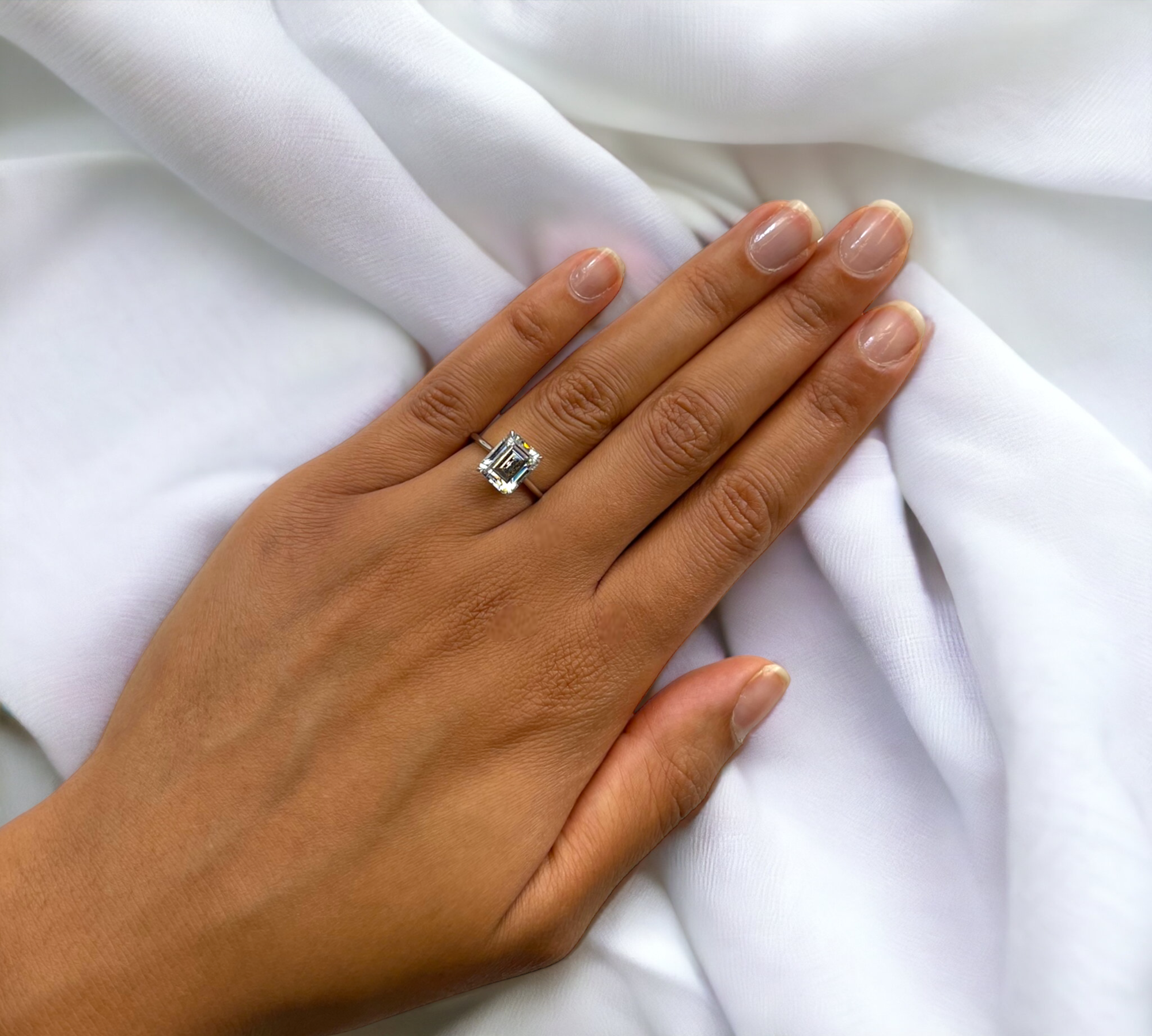 Valletta EM 14K white gold hidden halo setting for emerald or radiant cut – Cherry Pick Diamonds Clayton MO