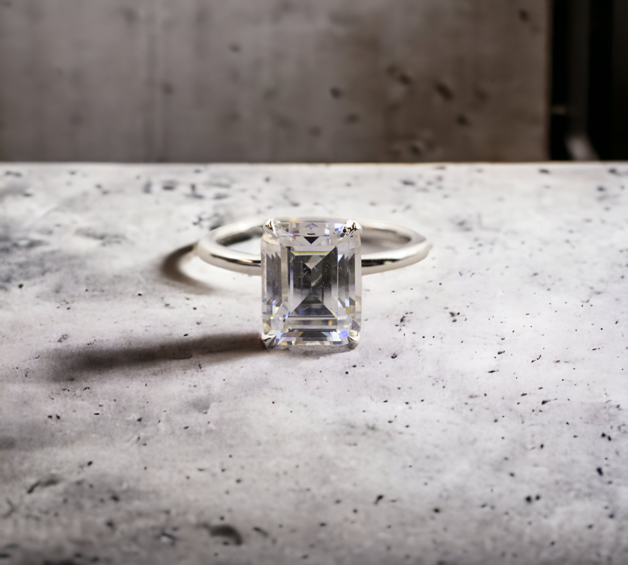 Valletta EM engagement ring setting in 14K white gold with hidden halo for emerald cut center – Cherry Pick Diamonds Clayton St. Louis MO
