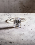 Valletta EM engagement ring setting in 14K white gold with hidden halo for emerald cut center – Cherry Pick Diamonds Clayton St. Louis MO