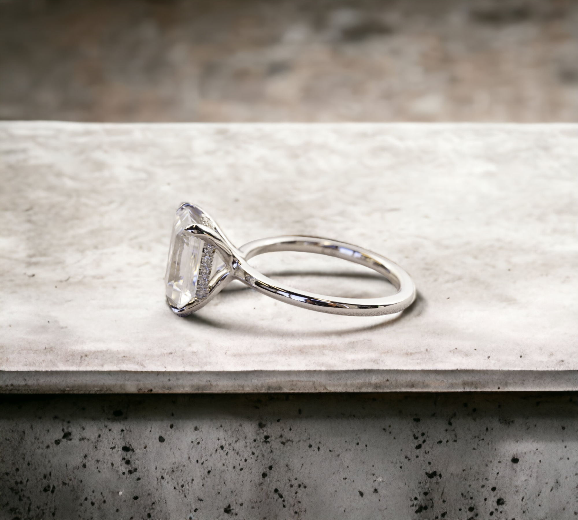 Valletta EM white gold hidden halo solitaire setting with natural diamond – Cherry Pick Diamonds St. Louis MO