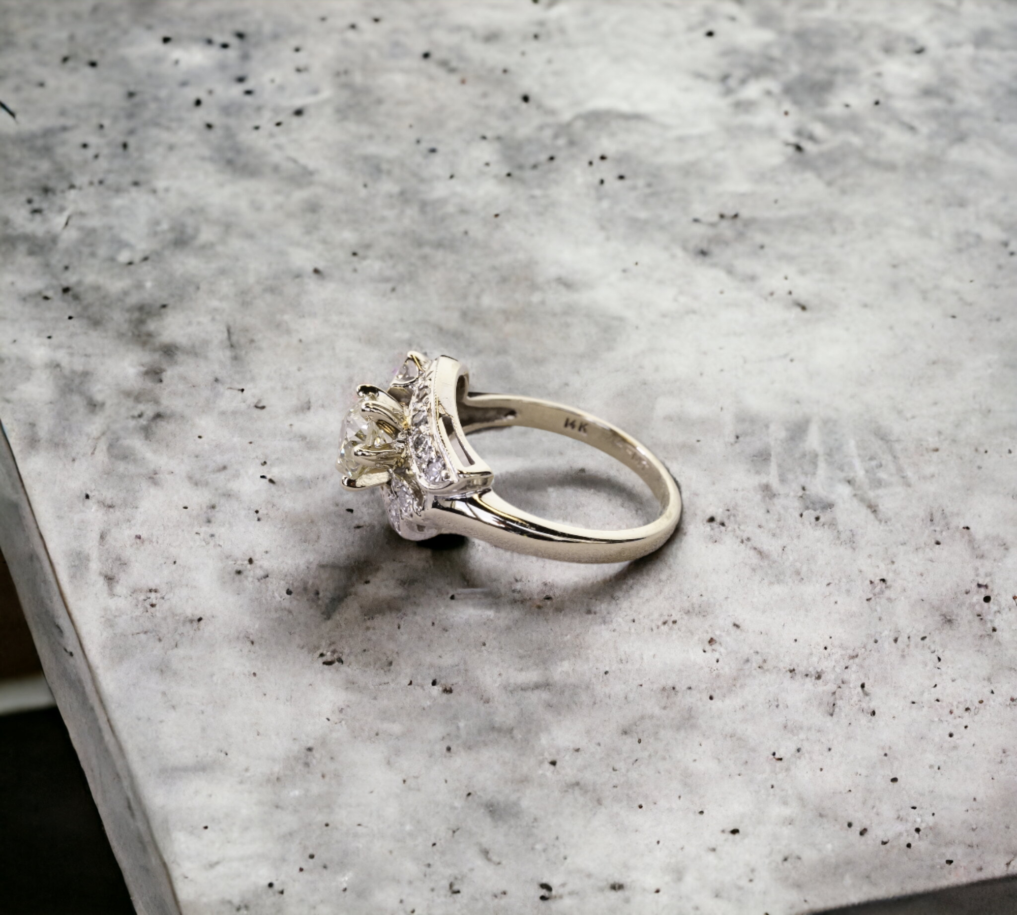 Vintage 0.75 Euro ring side view, white gold old European cut diamond – Cherry Pick Diamonds St. Louis MO