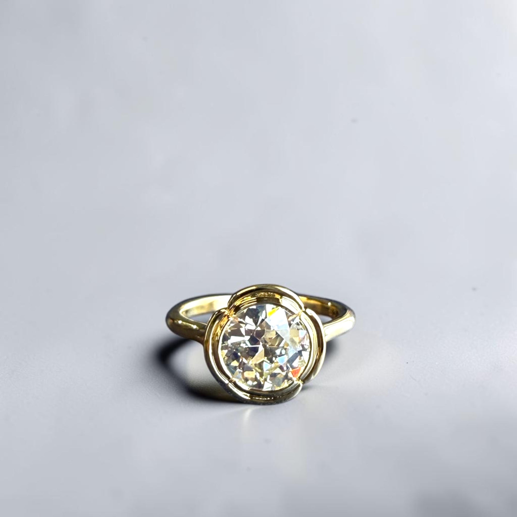 Fleur De Old Euro engagement ring in 14K yellow gold with natural old European cut diamond, floral setting – Cherry Pick Diamonds Clayton St. Louis MO