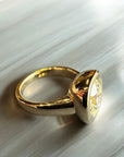 Milano Bold yellow gold ring front view, cloud cushion halo – Cherry Pick Diamonds Clayton MO