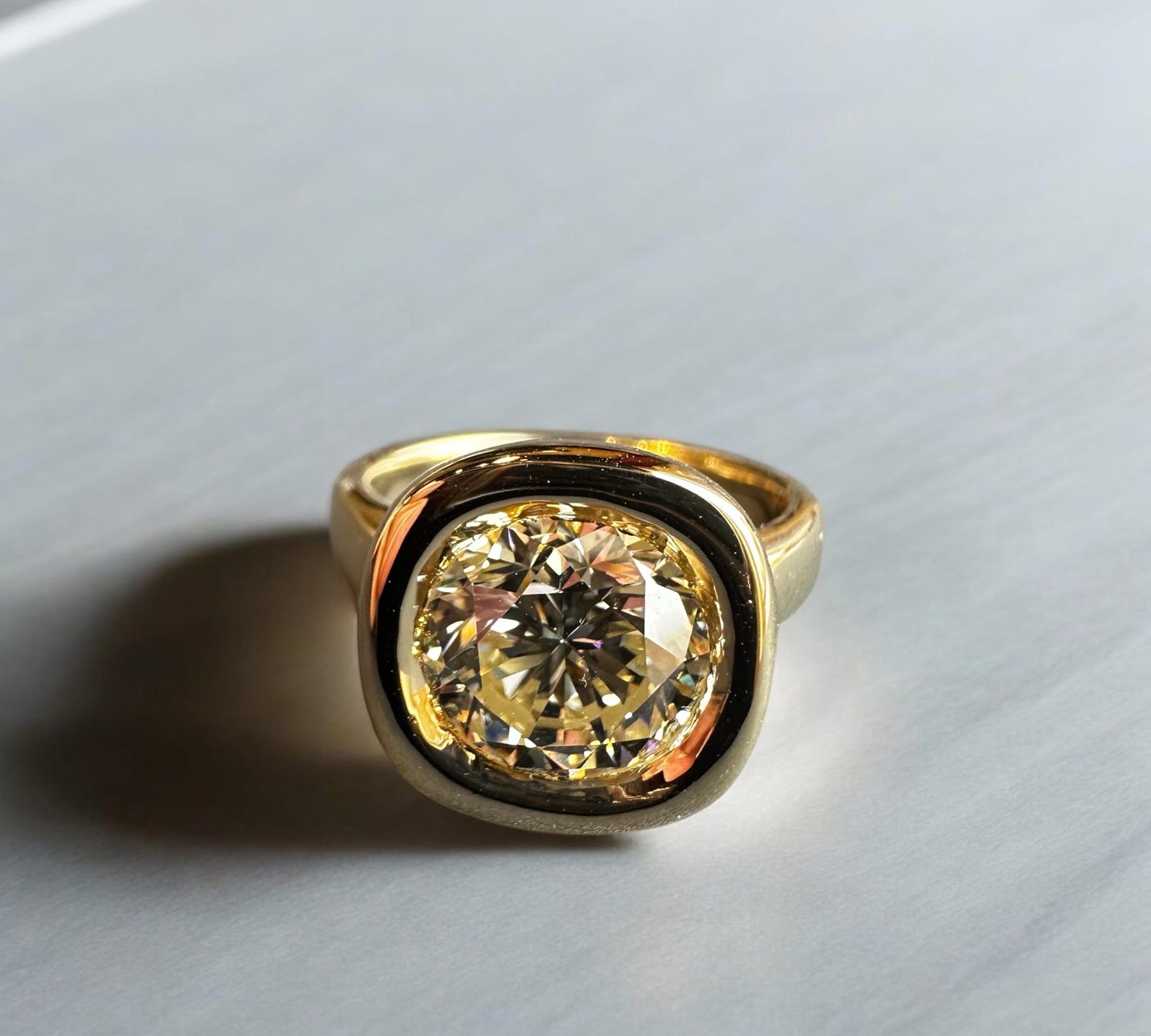 Milano Bold engagement ring in 14K yellow gold with 3.09ct cloud cushion halo natural diamond – Cherry Pick Diamonds Clayton St. Louis MO