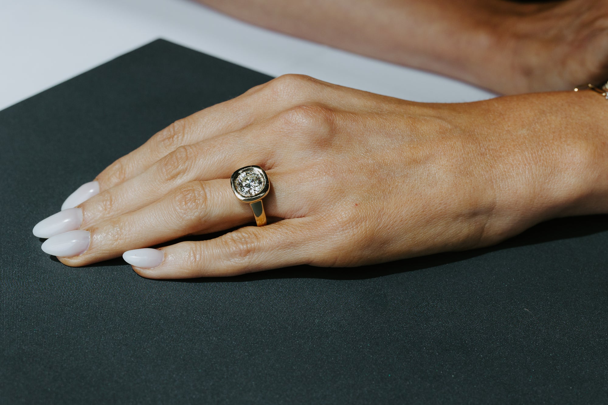 Milano Bold yellow gold ring side view with natural round brilliant diamond – Cherry Pick Diamonds St. Louis MO