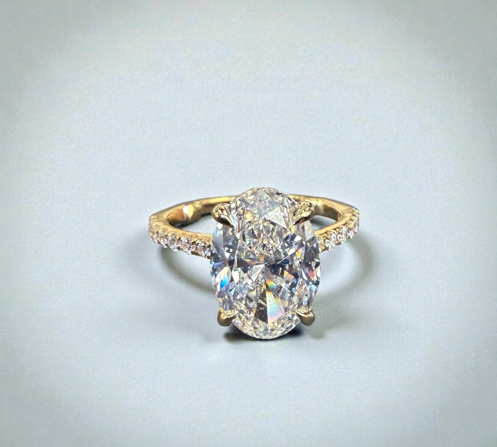 Paris Oval engagement ring in 14K yellow gold with 3.08ct natural oval brilliant diamond, hidden halo – Cherry Pick Diamonds Clayton St. Louis MO