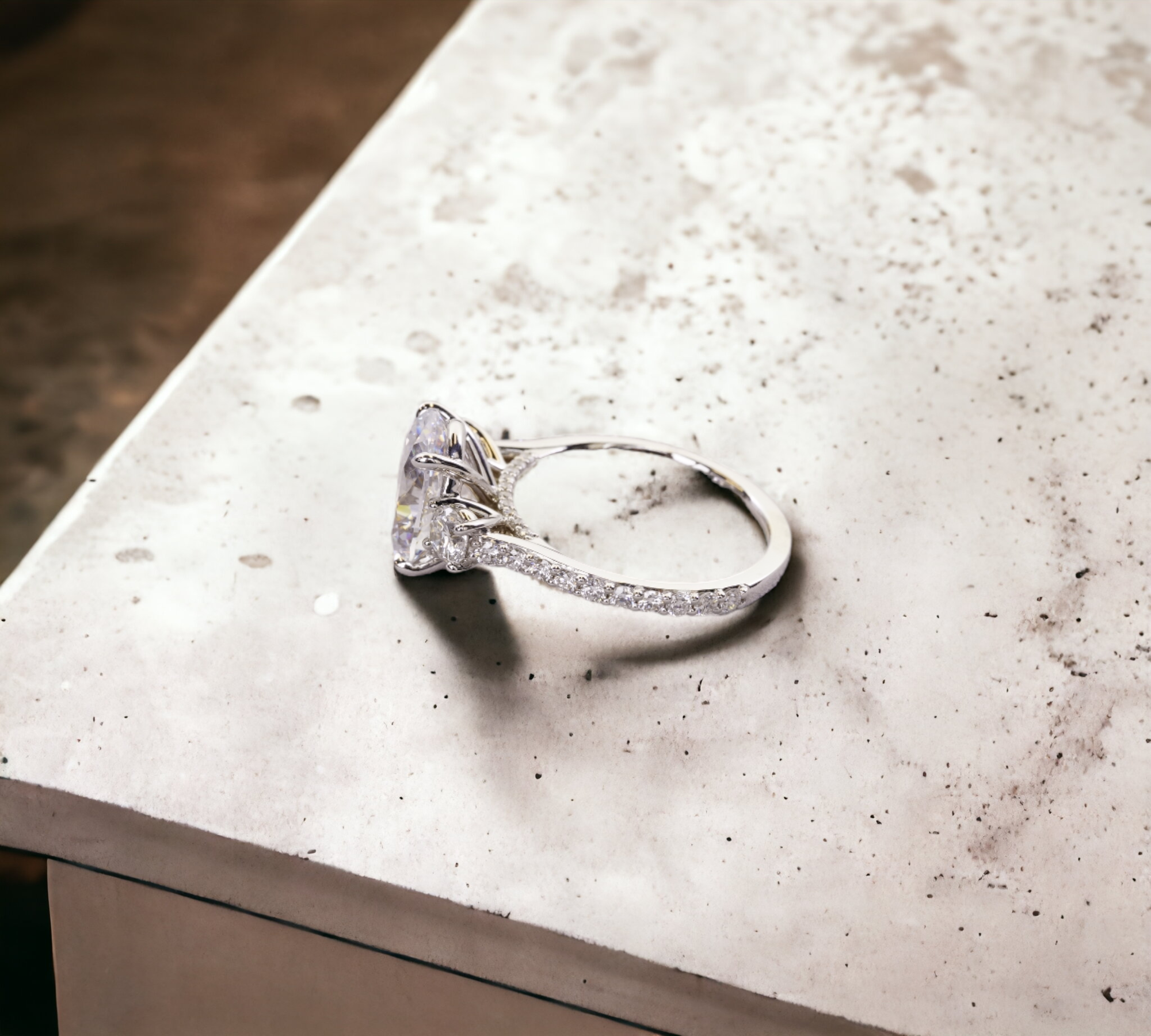 Florence Trio OV 18K white gold natural diamond side stones detail – Cherry Pick Diamonds St. Louis MO