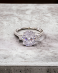 Florence Trio OV three stone ring in 18K white gold for oval cut center – Cherry Pick Diamonds Clayton St. Louis MO