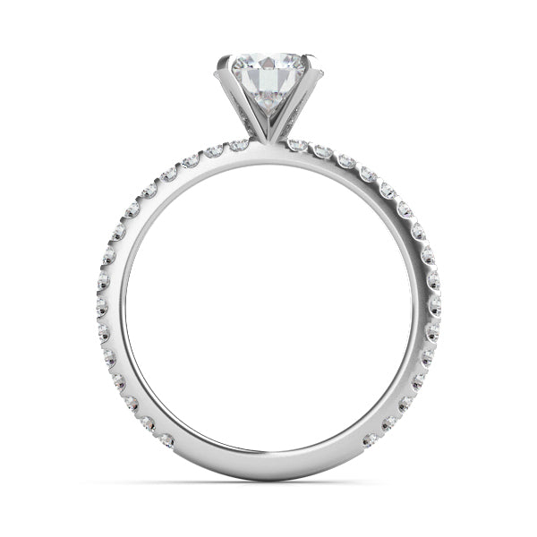 Rome WG engagement ring setting close-up, 18K white gold shared prong – Cherry Pick Diamonds Clayton MO