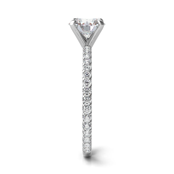 Rome white gold engagement ring side view with round brilliant side diamonds – Cherry Pick Diamonds Clayton MO