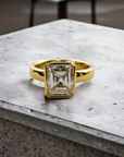 Bergamo 3.68 engagement ring in 18K yellow gold, bold bezel emerald cut natural diamond – Cherry Pick Diamonds Clayton St. Louis MO