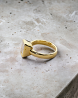 Bergamo 3.68 ring side view, yellow gold bezel emerald cut diamond – Cherry Pick Diamonds St. Louis MO