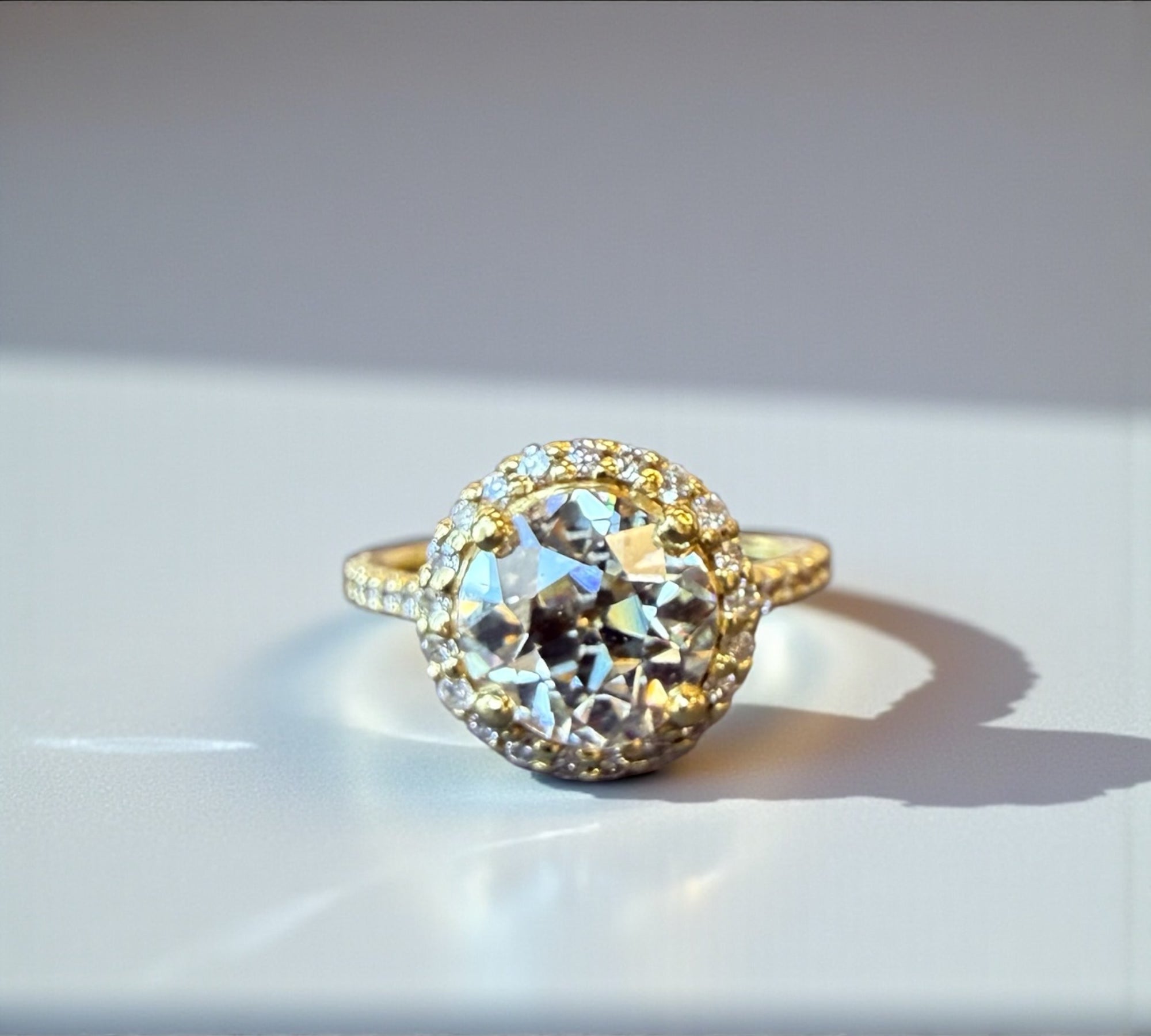 Paris Old Euro engagement ring in 18K greenish yellow gold with 2.30ct natural old European cut diamond – Cherry Pick Diamonds Clayton St. Louis MO