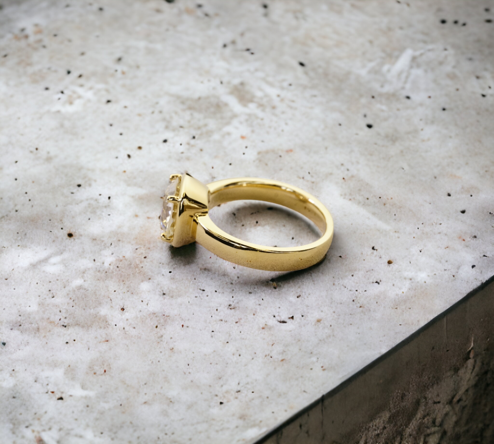 Parma 2.41 ring side view, old European cut diamond yellow gold – Cherry Pick Diamonds St. Louis MO