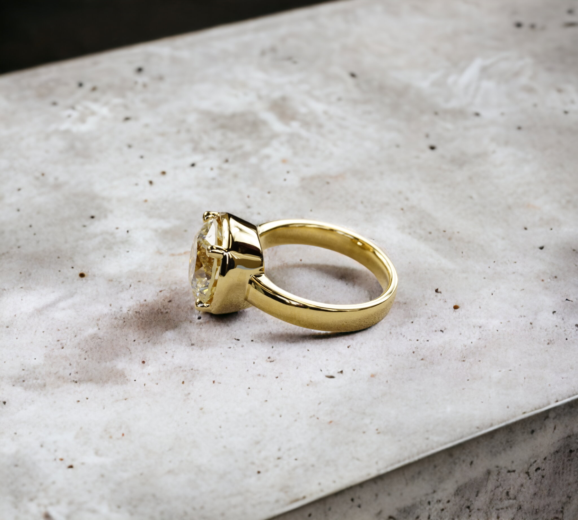Parma 5.05 ring side view, yellow gold solitaire natural diamond – Cherry Pick Diamonds St. Louis MO