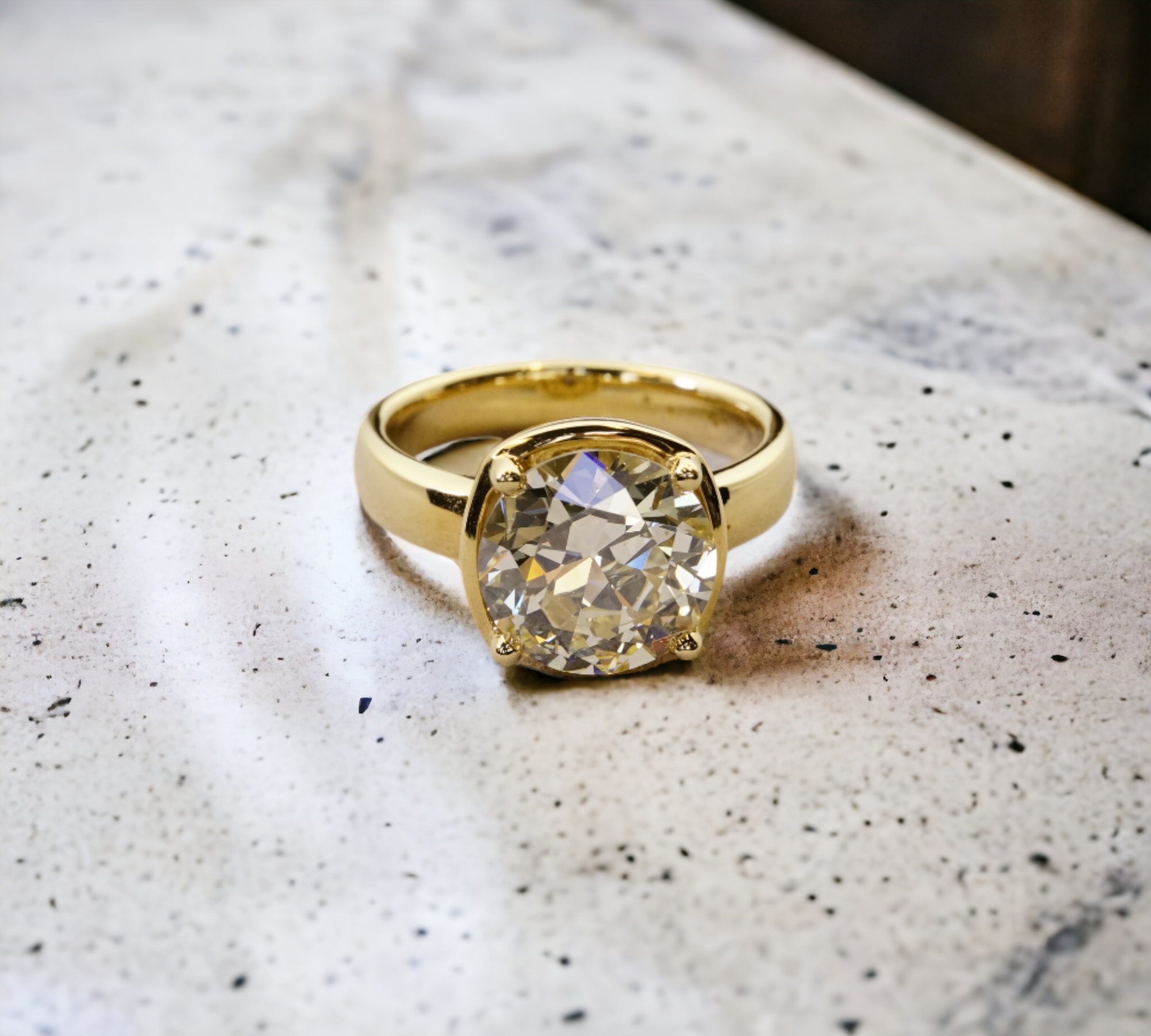 4.53ct Old European Cut Diamond Solitaire Ring 18K Yellow Gold – Cherry Pick Diamonds Clayton St. Louis MO Front View