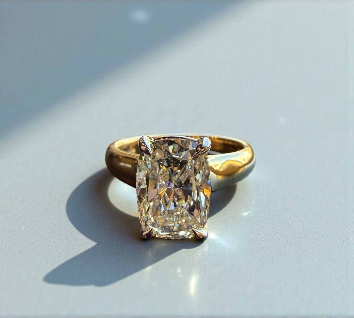 Tangier Natural engagement ring in two-tone gold with 3.52ct cushion cut natural diamond – Cherry Pick Diamonds Clayton St. Louis MO