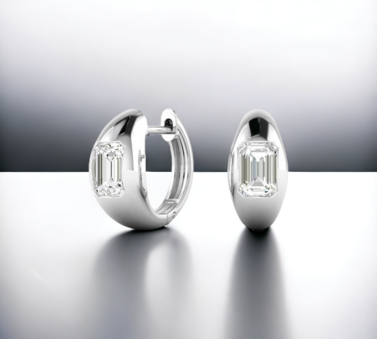 Granada hoop earrings in 14K white gold with emerald cut lab created diamonds – Cherry Pick Diamonds Clayton St. Louis MO